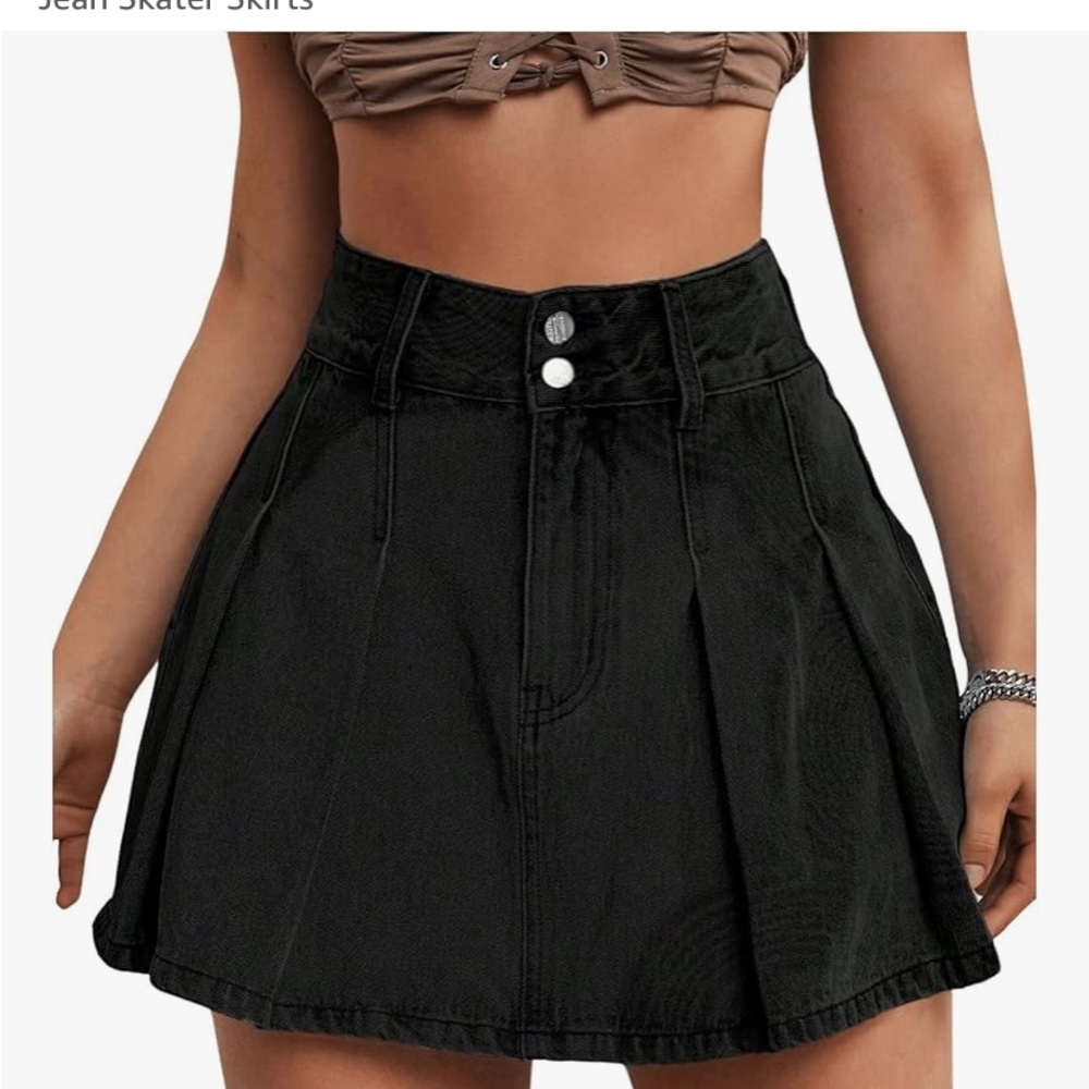 Amazon Black High-Waist Jean Skater Mini Skirt